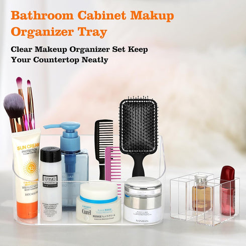 Clear Makeup Tray Holder Organizer Cosmetic Display Case, Small Makeup Organizer for Vanity Bathroom Counter Countertop Tabletop Desktop Vanity Dr...