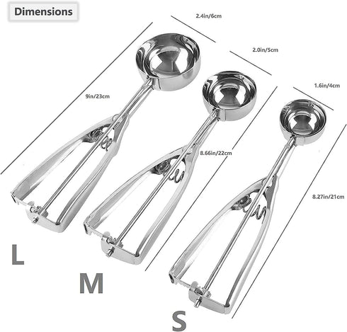 Ice Cream Scoop, 3Pcs Cookie Scoop Set, Stainless Steel Ice Cream Scooper with Trigger Release, Large/Medium/Small Cookie Scooper for Baking, Cook...