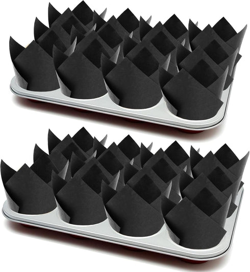 Tulip Cupcake Liners, 120pcs Augshy Baking Cups Cupcake Liners Muffin Tins Treat Cups for Halloween,Weddings, Birthdays, Baby Showers (Black)...
