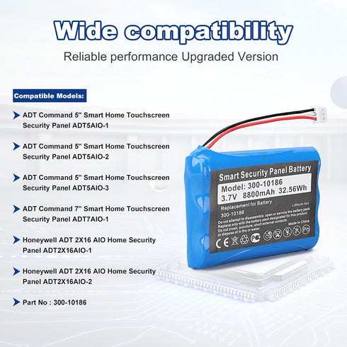 For ADT Panel Battery Replacement 300-10186: Lithium ion Compatible with ADT Honeywell Command Smart Security Panel - ADT5AIO-1 ADT5AIO-2 ADT5AIO-...