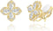 YOQUCOL Cubic Zirconia Crystal Rotatable Flower Shaped Golden Clip On Earrings Non Pierced Golden Stud for Women...