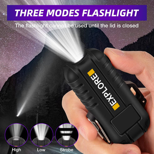 LcFun Arc Lighter Waterproof Electric Lighter USB Type C Rechargeable Lighter Dual Arc Plasma Lighter Flameless Windproof Lighter with Flashlight ...