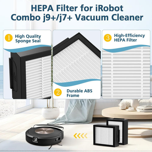 6 Pack Combo j9+/ j7+ HEPA Filters Compatible With i-Robot Roomba Combo j9+/ j7+ Self-Emptying Robot Vacuum Cleaner Replacement Parts (Not fits fo...