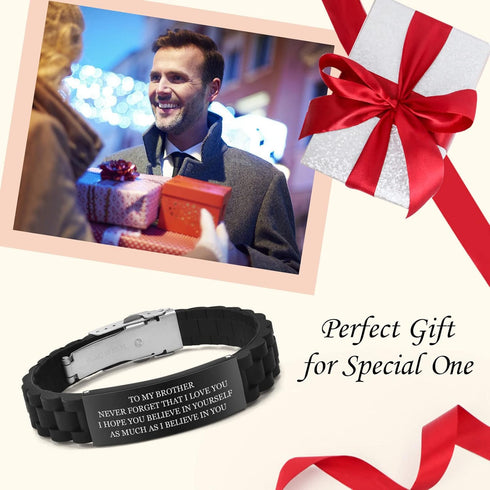 MEALGUET to My Brother Gift Bracelet, Inspirational Sentimental Message Engraved Silicone Wristband Bracelet to Mens Brother Brothers in Law Gradu...