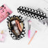 Makeup Bag Checkered Cosmetic Bag Black Makeup Pouch 1Pcs Large Capacity Makeup Bags and 1Pcs Makeup Brushes Storage Bag Travel Toiletry Bag Organ...
