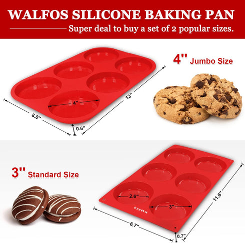 Walfos Silicone Muffin Top Pan Set, Non-Stick Whoopie Pie Baking Pans, Food Grade & BPA Free, Great for Muffin Tops, Whoopie Pies, Egg Muffins, Ha...
