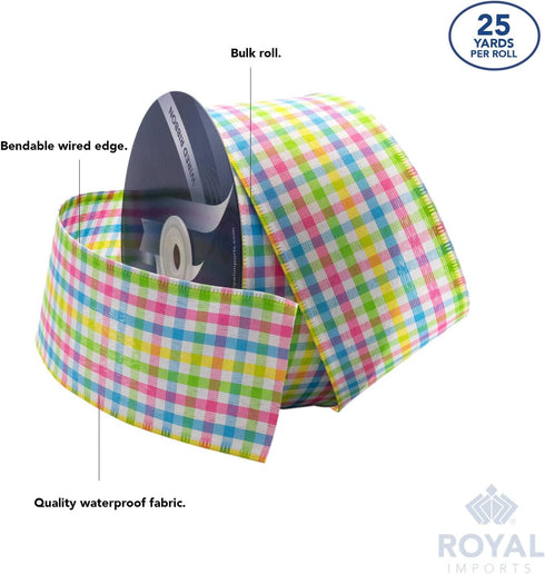 Royal Imports Spring Pastel Wired Ribbon, 2.5" (#40) Gingham Design Print for Baby Shower, Gender Reveal, Easter, Floral, Craft, Holiday Decor, 25...