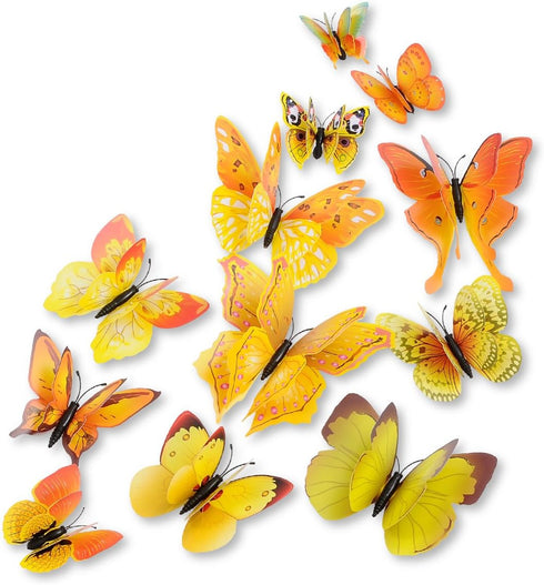 Mixed of 12PCS 3D Pink Butterfly Wall Stickers Decor Art Decorations¡ (Yellow)...
