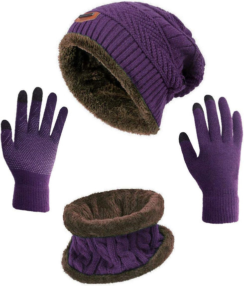 HINDAWI Winter Hat Scarf Gloves Slouchy Beanie Snow Knit Skull Cap Touch Screen Mittens Circle Scarves for Women Men...