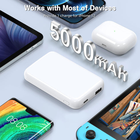 for MagSafe Portable Charger, 5000mAh Wireless Magnetic Power Bank with USB C & A Charging, Slim Phone Battery Pack for iPhone 15/15 Pro/15 Pro Ma...
