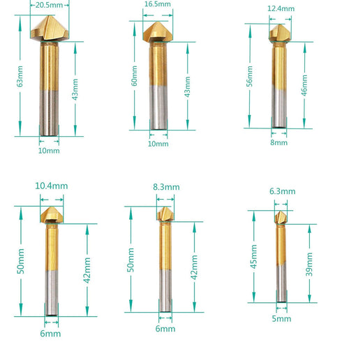 KEWAYO 3 Flute 90 Degree HSS Chamfering Tool Bit Countersink Drill Bit Set for Metal Wood Plastic Woodworking Metal Working Tool Bit Set, Pack of ...