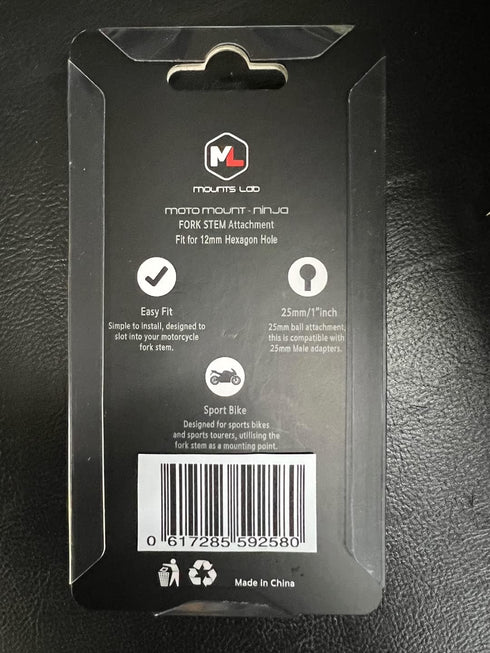MotoMount Ninja- Kawasaki Ninja Motorcycle for 12mm Hexagon Hole Mount/Fork stem Base Mount with 1inch(25mm) Ball- Compatible with Phone/Camera/GP...