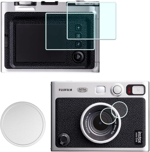 Lens Cap + Screen Protector Cover for Fujifilm Instax Mini Evo Camera(for Accessories),LCD + Lens PET Flim+Aluminum Mini Fuji Evo Lens Cap with Fl...