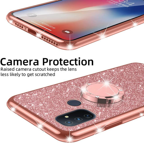 nancheng for OnePlus Nord N100 Phone Case Cute Girls Women Glitter Luxury Soft TPU Cover with Ring Stand Strap Lanyard Shockproof Protection Case ...
