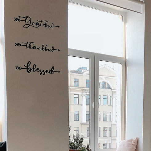 Yookeer 3 Pcs Thankful Grateful Blessed Letter Sign Wood Cutout Sculptures Arrow Signs Wall Decor Black Letters Rustic Wall Art for Home Bathroom ...