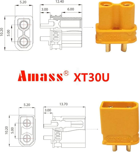 10Pairs Amass XT30 Connector Male Female XT30U Bullet Plug Heat Shrink for Battery ESC Charger Lead...
