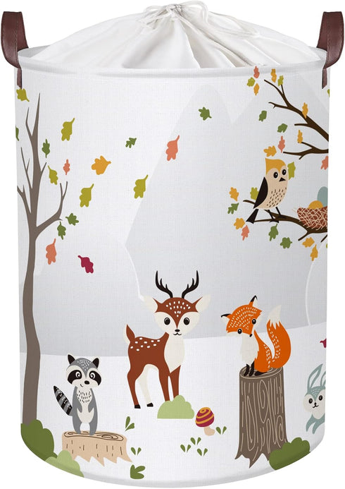 Clastyle 45L Woodland Animals Laundry Basket Collapsible Waterproof Forest Fox Storage Basket with Handle Kids Room Jungle Deer Laundry Hamper wit...