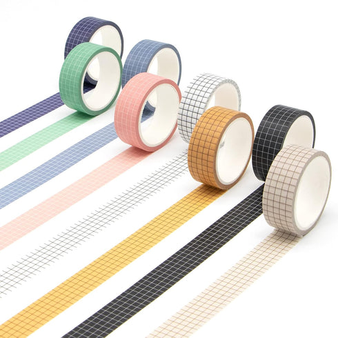 Grid Washi Tape Set - 27 Rolls of 15 mm Wide Decorative Masking Tapes for Bullet Journals Supplies, DIY Decor Planners, Scrapbooking Adhesive Scho...