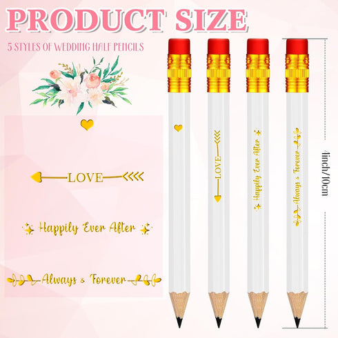 Crtiin 50 Pcs Wedding Pencils for Bridal Shower Half Pencils with Eraser Game Pencils Mini Golf Pencils 4 Inch Short Pocket Pre Sharpened Pencil f...