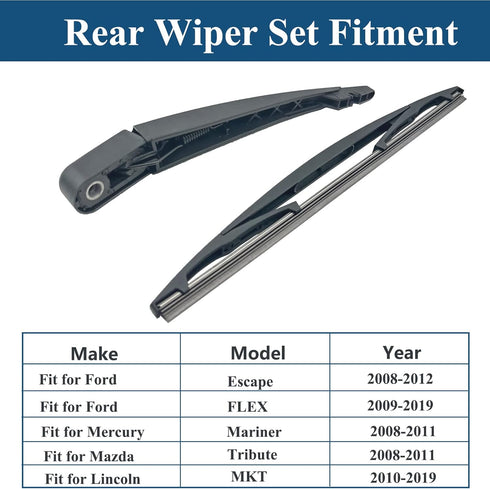 Rear Windshield Wiper Arm & Wiper Blade Set for Ford 2008-2012 Escape & 2008-2012 Mercury Mariner SUV Replacement OEM Number 8L8Z17526C, 8L8Z-1752...