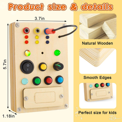 Montessori Busy Board Toddler Toys,Wooden Sensory Toys for Toddlers 1-3 with LED Light Up Buttons Baby Educational Toy Gifts for Kids 2-4 Fidget T...