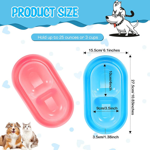 2 Pieces Cat Food Bowls Basic Dog Bowls Plastic Double Pet Food Water Bowls Feeding Bowl Tray Cat Eating and Drinking Bowl No Spill for Cats Dogs ...