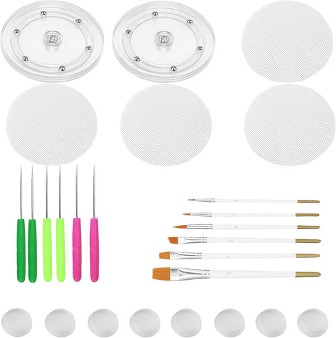 Cookie Decorating Kit Supplies Including 2 Acrylic Cookie Turntable 6 Cookie Scribe Needle 4 Silicone Mesh Mats 6 Cookie Decoration Brushes 8 Rubb...