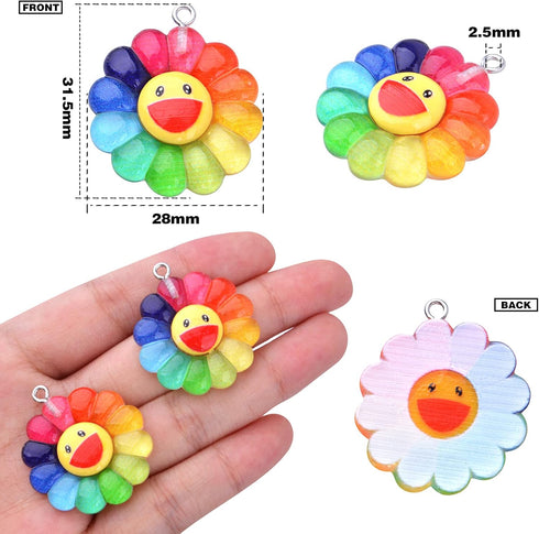 20pcs Colorful Sunflower Charms Resin Rainbow Smiling Face Flower Pendants Sunflower Beads Charm Collection Crafts for DIY Bracelet Necklace Earri...