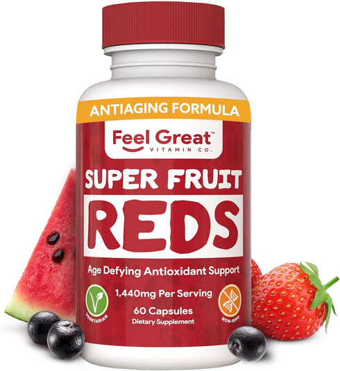 Feel Great Vitamins Superfruit Reds – Antioxidant Superfood with Polyphenols for Anti-Aging & Immune Support – Acai, Mangosteen, Pomegranate, Blue...