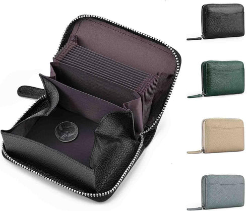 RFID Blocking Credit Card Wallet for Women or Men, Minimalist Genuine Leather Zippered Small Coin Purse.(Black)...