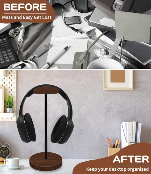 Headphone Holder Stand for Desk, Wood and Metal Headset Hanger Mount Hook Gaming Holder Desktop Earphone Artful Functional Craftsmanship Stand for...