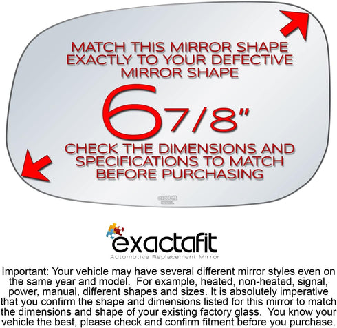 exactafit 8225L Driver Side Mirror Glass Replacement Repair Compatible With 2007-2014 Volvo C30, C70, S40, S60, S80, V50, V70...