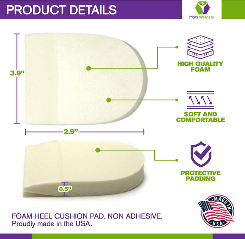 Foam Heel Cushion Pad 1/2" Non Adhesive - Foot Pain Relief - 4 Pairs...