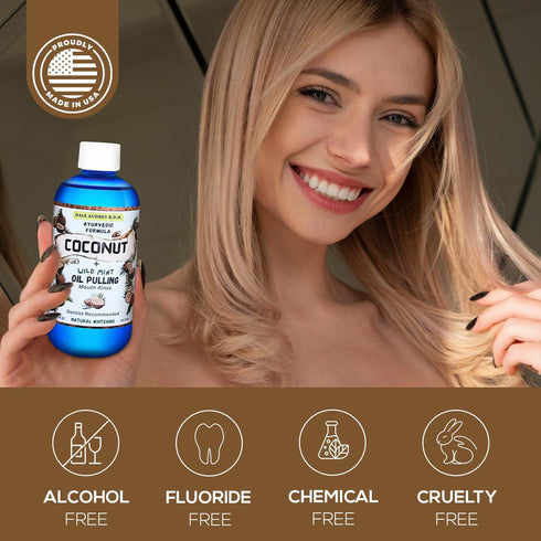 Coconut Pulling Oil for Teeth and Gums with Metal Tongue Scraper | Mint Coconut Oil Pulling for Teeth Whitening Mouthwash | Ayurvedic Teeth Pullin...