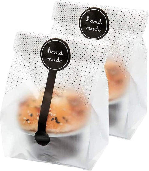 (200Pcs)100pcs Translucent Plastic Bags/Bakery Bags with 100pcs Hand made Stickers for Cookie Cake Chocolate Candy Snack Wrapping Good for Bakery ...