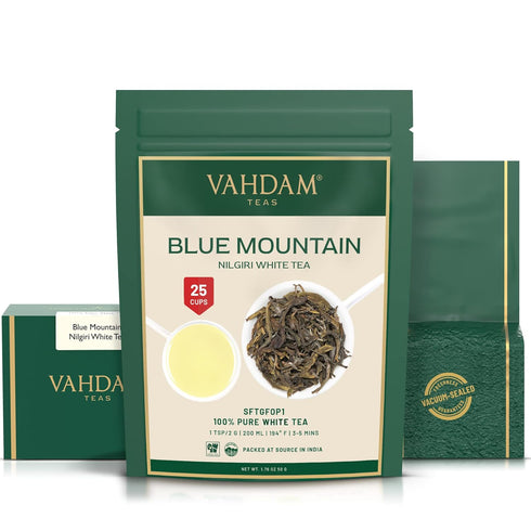 VAHDAM, Exotic White Tea Leaves From The Blue Mountains (25 Cups/1.76oz) 100% Pure White Tea Loose Leaf - Mellow & Delicious | Pure Unblended Loos...