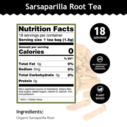 Buddha Teas - Organic Sarsaparilla Root Tea - Herbal Tea - Digestion & Skin Health - With Antioxidants & Minerals - Clean Ingredients - Caffeine F...