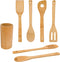 Bamboo Wooden Spoons & Spatulas Set - 6 Pieces Kitchen Cooking Utensils and 1 Holder, Heat Resistant for Non Stick Cookware...