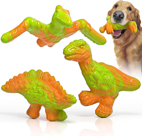 Dog Toys, 3 Pack Indestructible Tough Dog Chew Toys for Aggressive Chewers, Nylon Dog Bones Toys with Bacon Flavor Dinosaur Teething Chew Toys for...