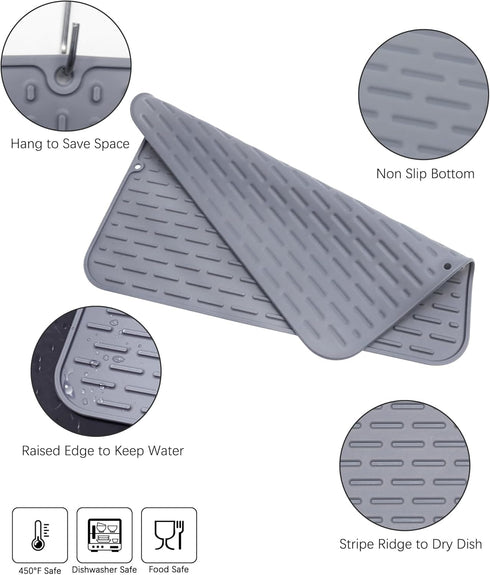 To encounter Silicone Dish Drying Mat -Large 17" x 13" - Set of 2 Flexible Rubber Drying Mat, Heat Resistant Silicone Trivet, Countertop Mat, Dish...