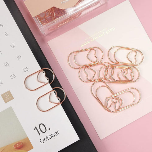 Jumbo Rose Gold Paper Clips Decorative Heart 1.5" Paperclips with Clips Holder for Home, School and Office Supplies 30 Pcs (Heart, Rose Gold)...