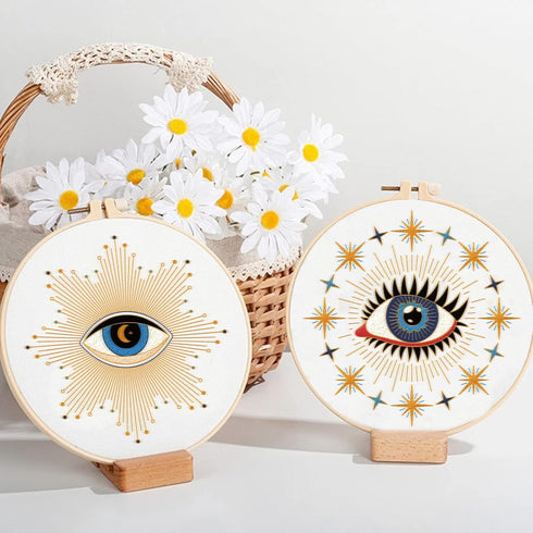 4 Pcs Evil Eye Embroidery Starters Kit for Beginners with Pattern and Instructions, Beginners Embroidery Stitch Practice kit Include Embroidery Cl...