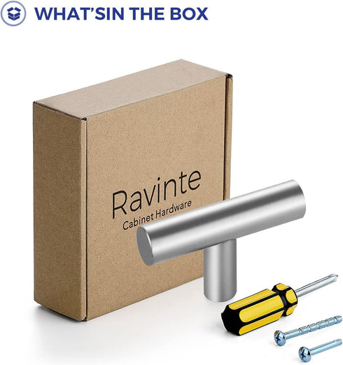 Ravinte 1 Piece Silver T Bar Cabinet Knobs 2 Inch Dresser Knobs Brushed Nickel Single Hole Drawer Knobs Cabinet Handles...