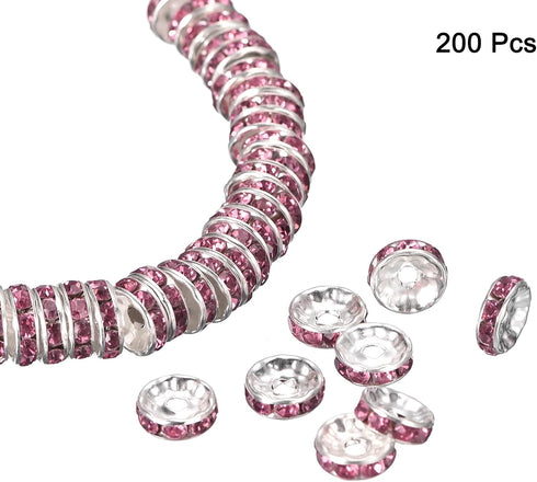 uxcell 200Pcs 10mm Rondelle Spacer Beads, Silver Plated Rhinestone Spacer Beads, Round Spacer Loose Beads for DIY Bracelet Necklace Jewelry Making...