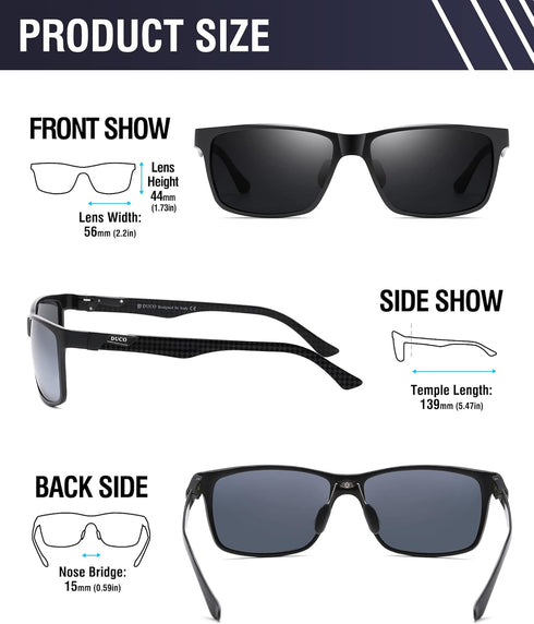 DUCO Mens Sunglasses Polarized Rectangle Sunglass for Men Lightweight Carbon Fiber UV400 Protection 8206...