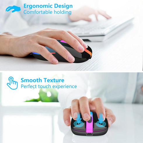 HOTLIFE Wireless Mouse, Bluetooth Mouse with Dual Mode (Bluetooth 5.1+USB C/Type-c) 2.4GHz Rechargeable Silent LED Mouse for Laptop, MacBook, iPad...