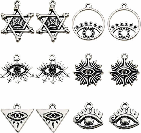 12Pieces All kinds of Vintage Silver Plated Eye of Horus Pendant DIY for Earrings Necklace Bracelet Jewelry Making and Crafting Supplies...