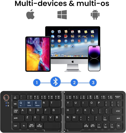 Mini Foldable Bluetooth Keyboard - Portable Wireless Full Size Keyboard (Sync Up to 3 Devices), Ultra-Slim Aluminum Travel Folding Keyboard for iP...