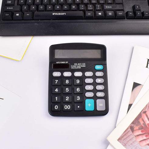 Solar Basic Desk Calculators with Big Buttons and Large Display, 12-Digit Calculators with Solar Power and AA Battery Dual Power Handheld Desktop ...
