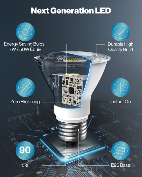 Sunco Lighting 6 Pack PAR20 LED Bulbs 50W Equivalent 7W Dimmable, CRI90 5000K Daylight 470 Lumens E26 Medium Base IP65 Waterproof Indoor Home Resi...